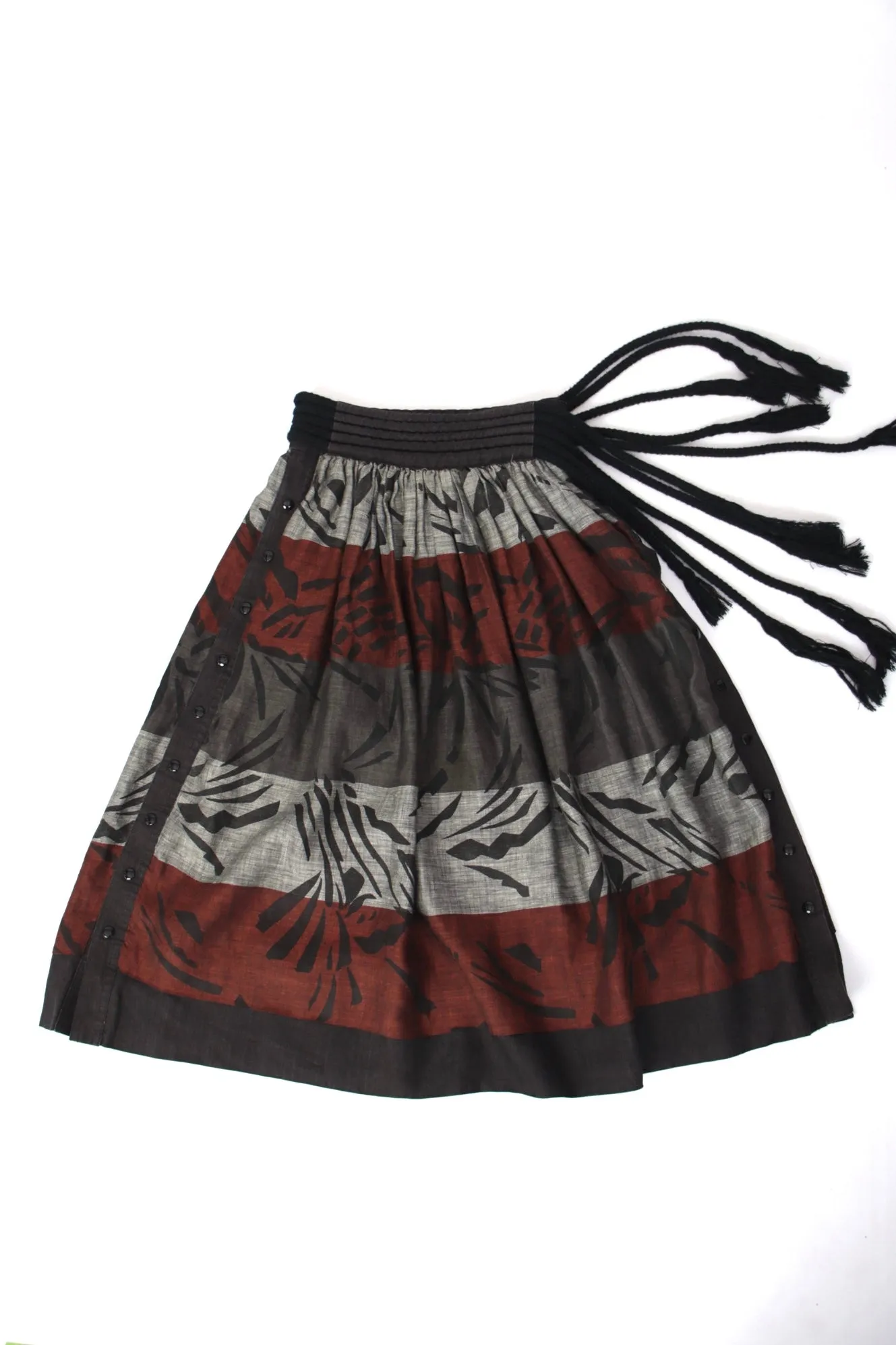 1990s Linen Printed Snap Skirt
