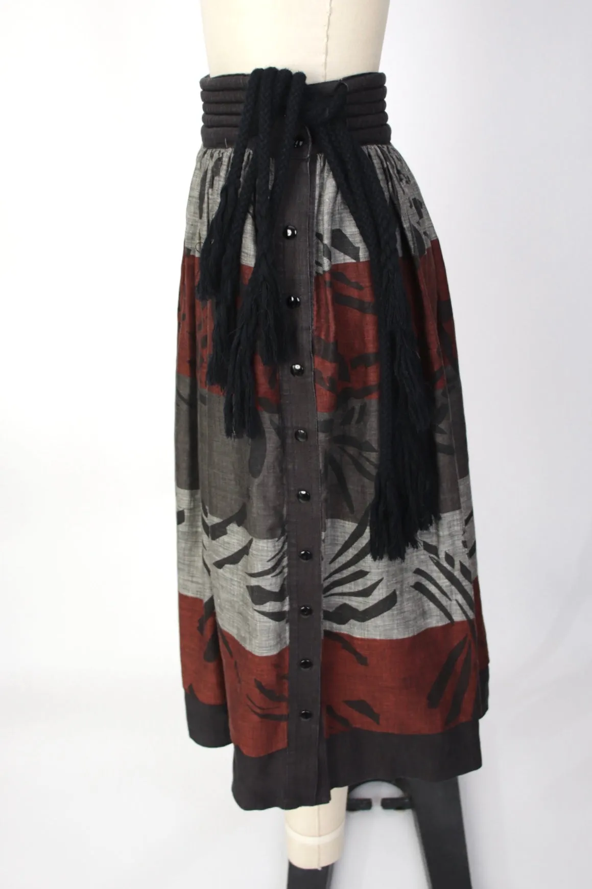 1990s Linen Printed Snap Skirt
