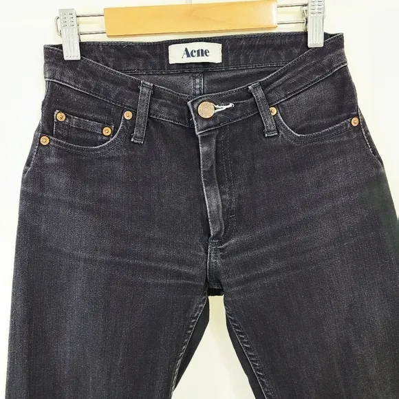 Acne Flex skinny jeans in Wet Black raw hem size 26 x 34