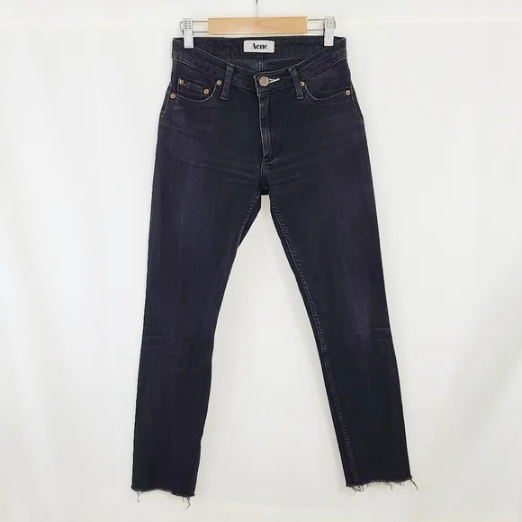 Acne Flex skinny jeans in Wet Black raw hem size 26 x 34