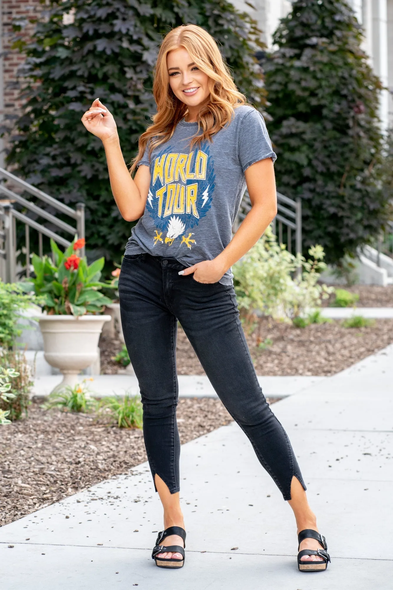 Addison Mid Rise Split Hem Ankle Skinny