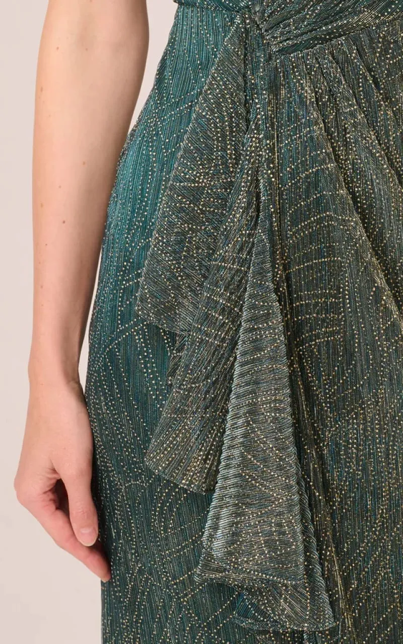 Adrianna Papell- Metallic Mesh Cascade Gown in Evergreen