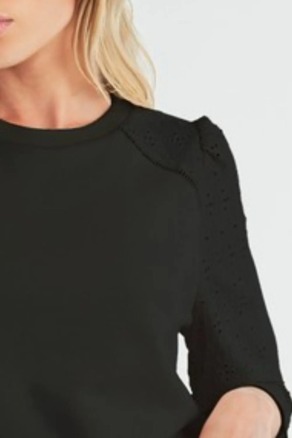Aemi   Co Embroidered Eyelet Round Neck 3/4 Sleeve Blouse