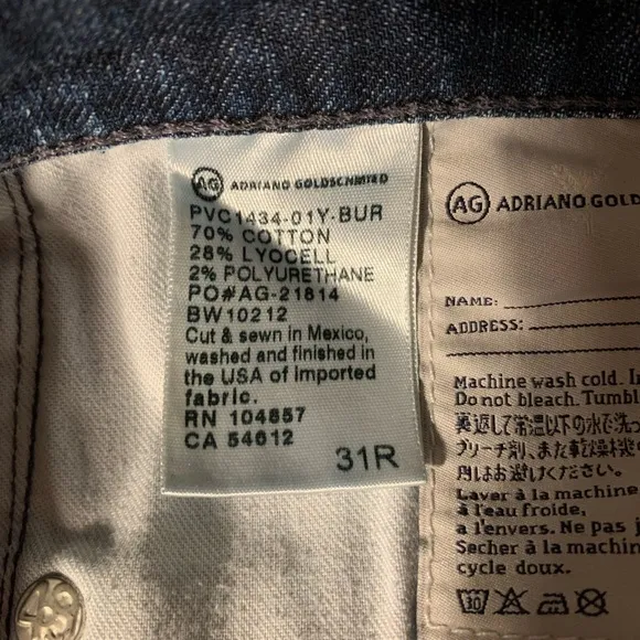 AG Adriano Goldschmied Prima Mid-Rise Cigarette Jeans Size 31 R