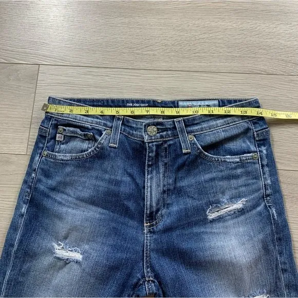 AG The Jodi High Rise Slim Flare Crop Distressed Jeans
