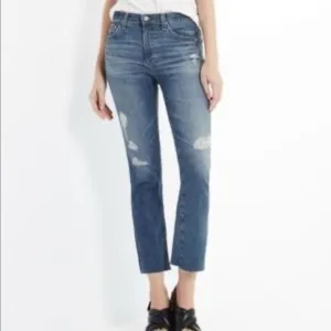 AG The Jodi High Rise Slim Flare Crop Distressed Jeans