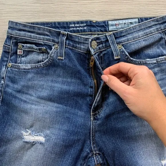 AG The Jodi High Rise Slim Flare Crop Distressed Jeans