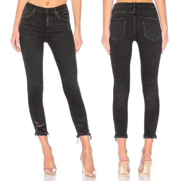 AGOLDE - Sophie High-Rise Distressed Skinny Crop Jeans in Temple Wash Size 28