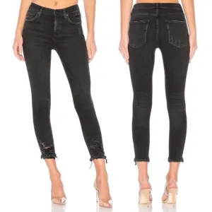 AGOLDE - Sophie High-Rise Distressed Skinny Crop Jeans in Temple Wash Size 28