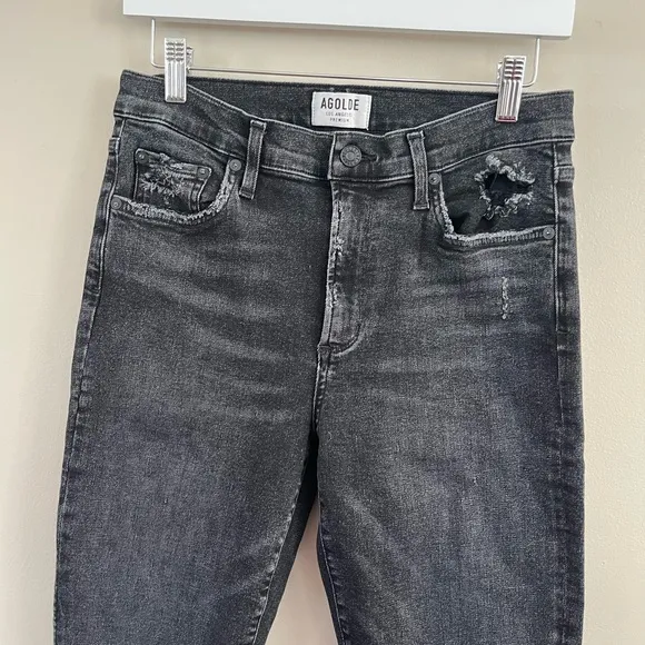 AGOLDE SOPHIE High Rise Skinny Crop Temple Jeans Distressed Size 30