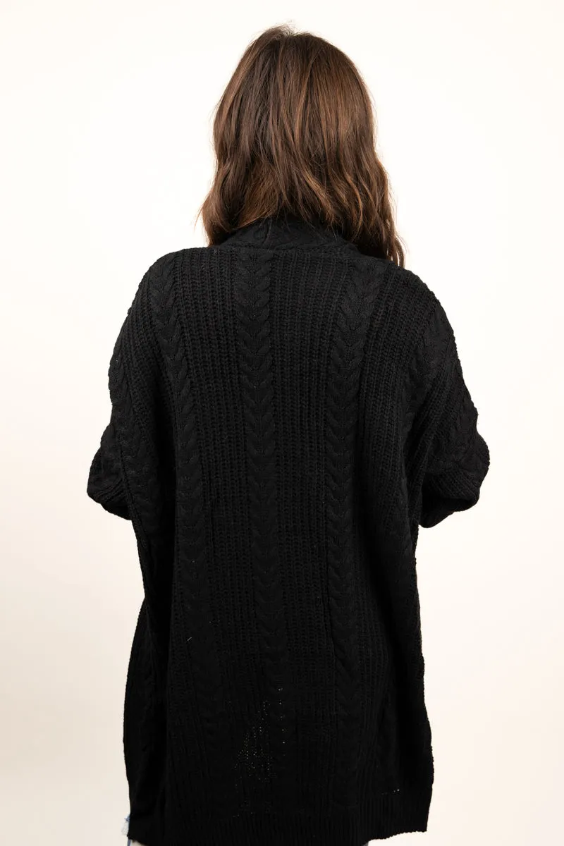 Alaskan Way Cable Knit Pocket Cardigan, Black