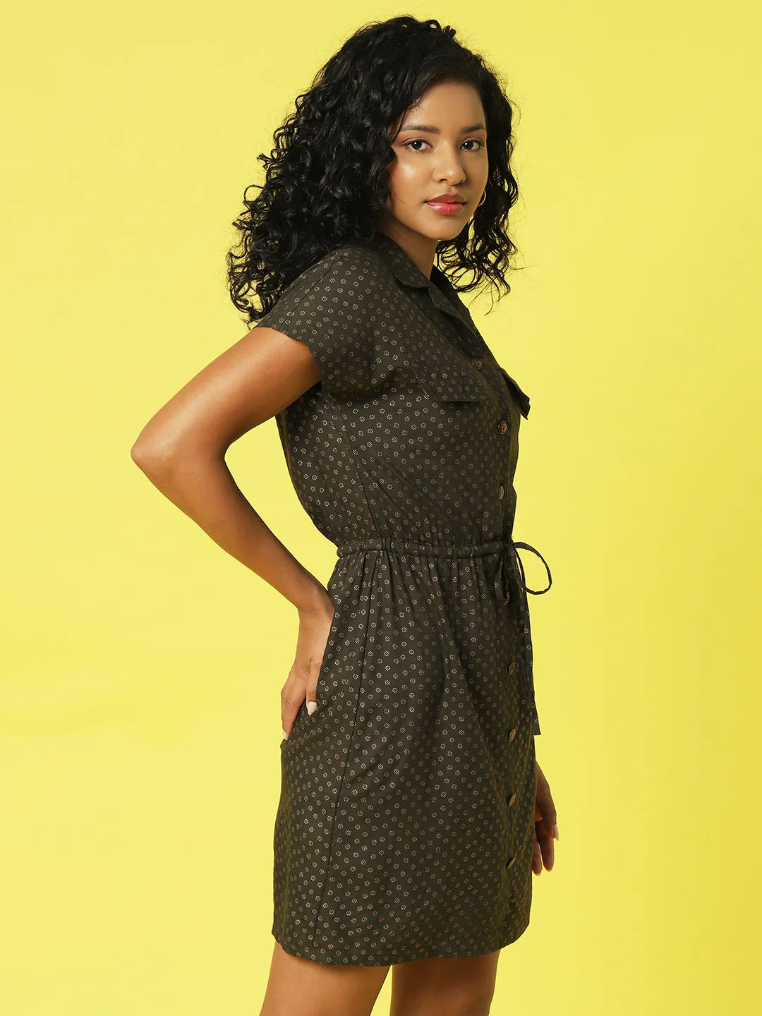 All Over Printed Drop Shoulder Sleeveless Shirt Dress