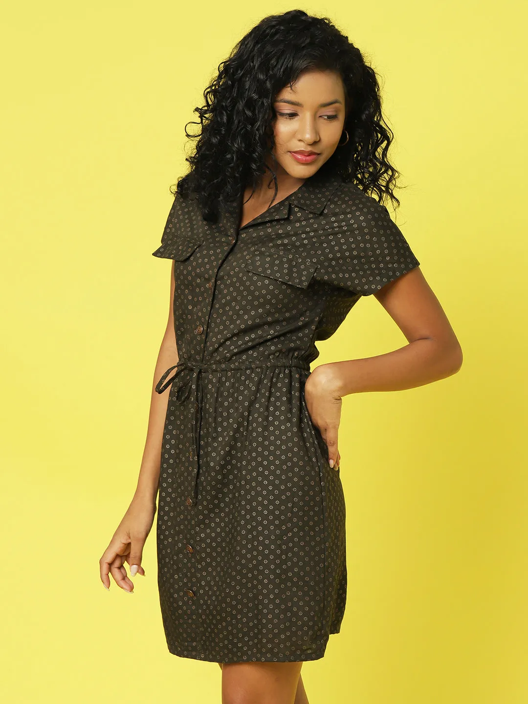 All Over Printed Drop Shoulder Sleeveless Shirt Dress