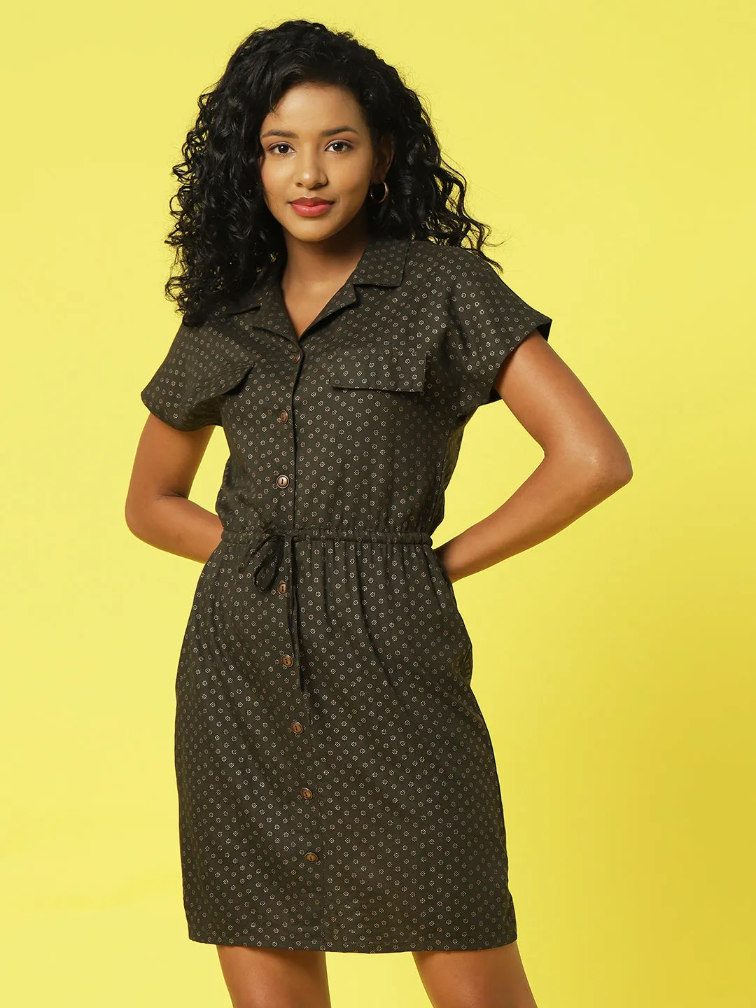 All Over Printed Drop Shoulder Sleeveless Shirt Dress