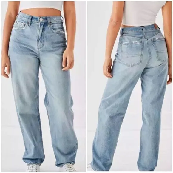 American Eagle Vintage Light Wash Distressed Denim Baggy Jeans Size 0