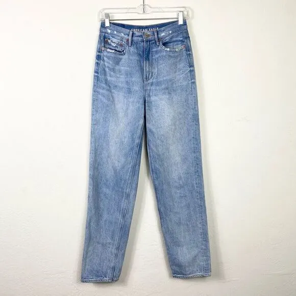 American Eagle Vintage Light Wash Distressed Denim Baggy Jeans Size 0