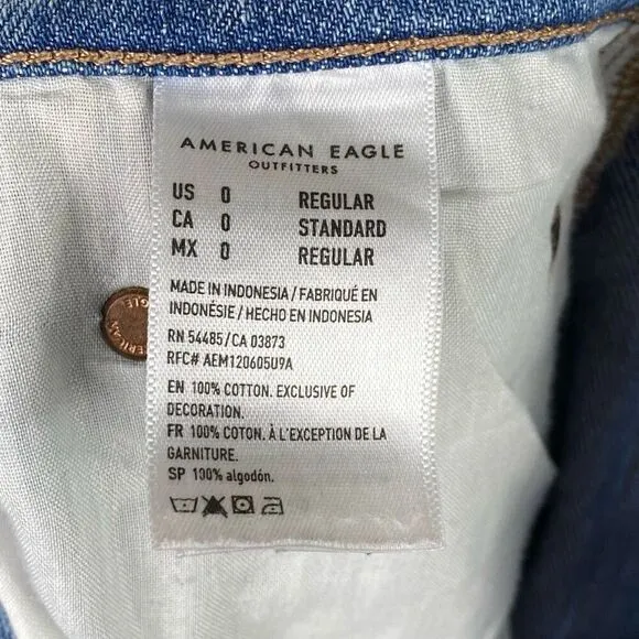 American Eagle Vintage Light Wash Distressed Denim Baggy Jeans Size 0