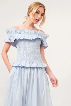 And The Why Ruffled All-Over Smocked Off Shoulder Top