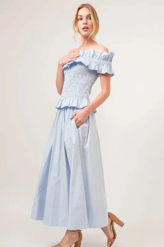 And The Why Ruffled All-Over Smocked Off Shoulder Top