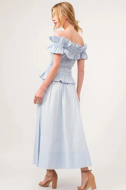 And The Why Ruffled All-Over Smocked Off Shoulder Top