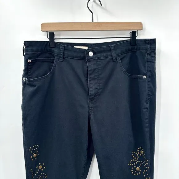 Anthropologie Pilcro The Icon Flare Jeans Studded in Black Brass Size 33 Tall