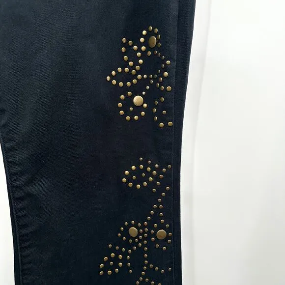 Anthropologie Pilcro The Icon Flare Jeans Studded in Black Brass Size 33 Tall