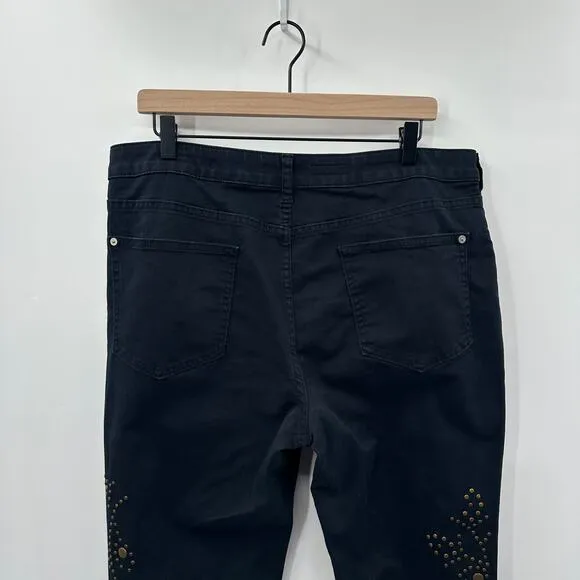 Anthropologie Pilcro The Icon Flare Jeans Studded in Black Brass Size 33 Tall