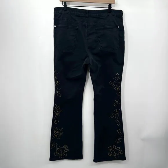 Anthropologie Pilcro The Icon Flare Jeans Studded in Black Brass Size 33 Tall