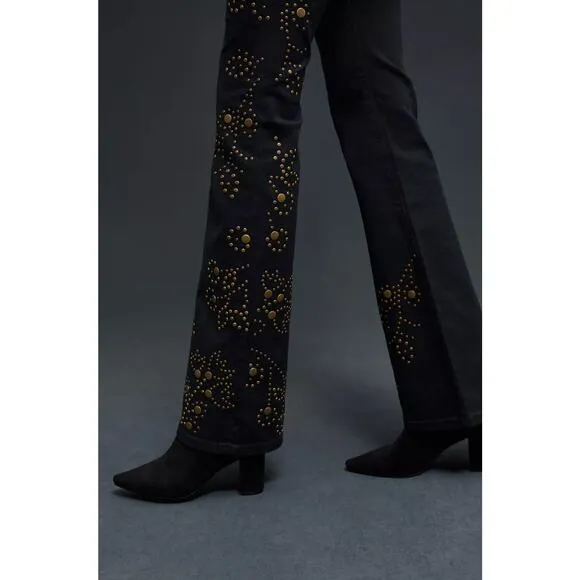 Anthropologie Pilcro The Icon Flare Jeans Studded in Black Brass Size 33 Tall