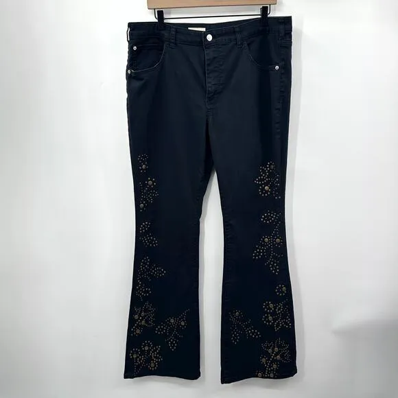 Anthropologie Pilcro The Icon Flare Jeans Studded in Black Brass Size 33 Tall