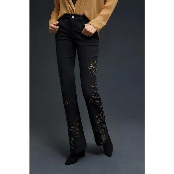 Anthropologie Pilcro The Icon Flare Jeans Studded in Black Brass Size 33 Tall