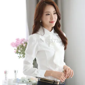 Arrival Chiffon Long Sleeve Shirt Style Fashion Ladies White Black Office Blouses Women Cothes 8C81