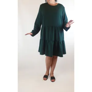 Asos forest green long sleeve dress with two tiers size UK24 (best fits sizes 18-20)