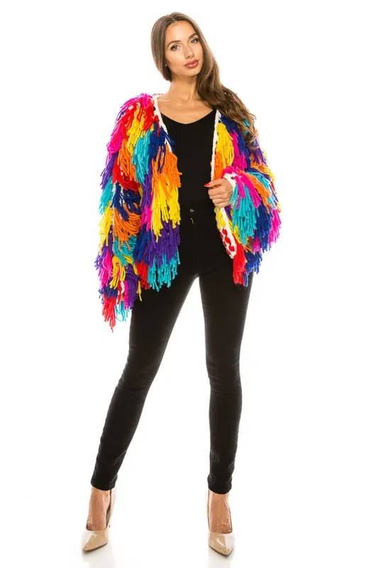Ava Multi Color Fringe Cardigan