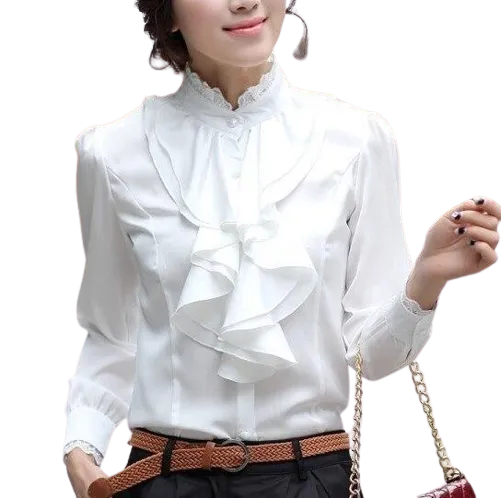 Ava - Ruffled Jabot Long-Sleeve Blouse