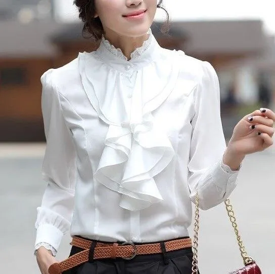 Ava - Ruffled Jabot Long-Sleeve Blouse
