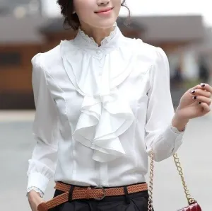 Ava - Ruffled Jabot Long-Sleeve Blouse