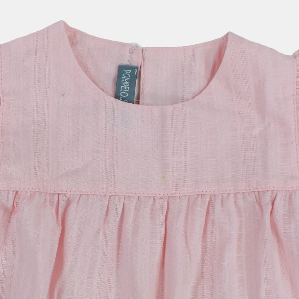 Baby Girls Cotton Blouse – Pink with Ruffled Shoulders