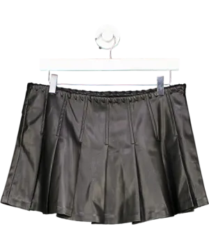 Bershka Black Pleated Faux Leather Mini Skirt UK M