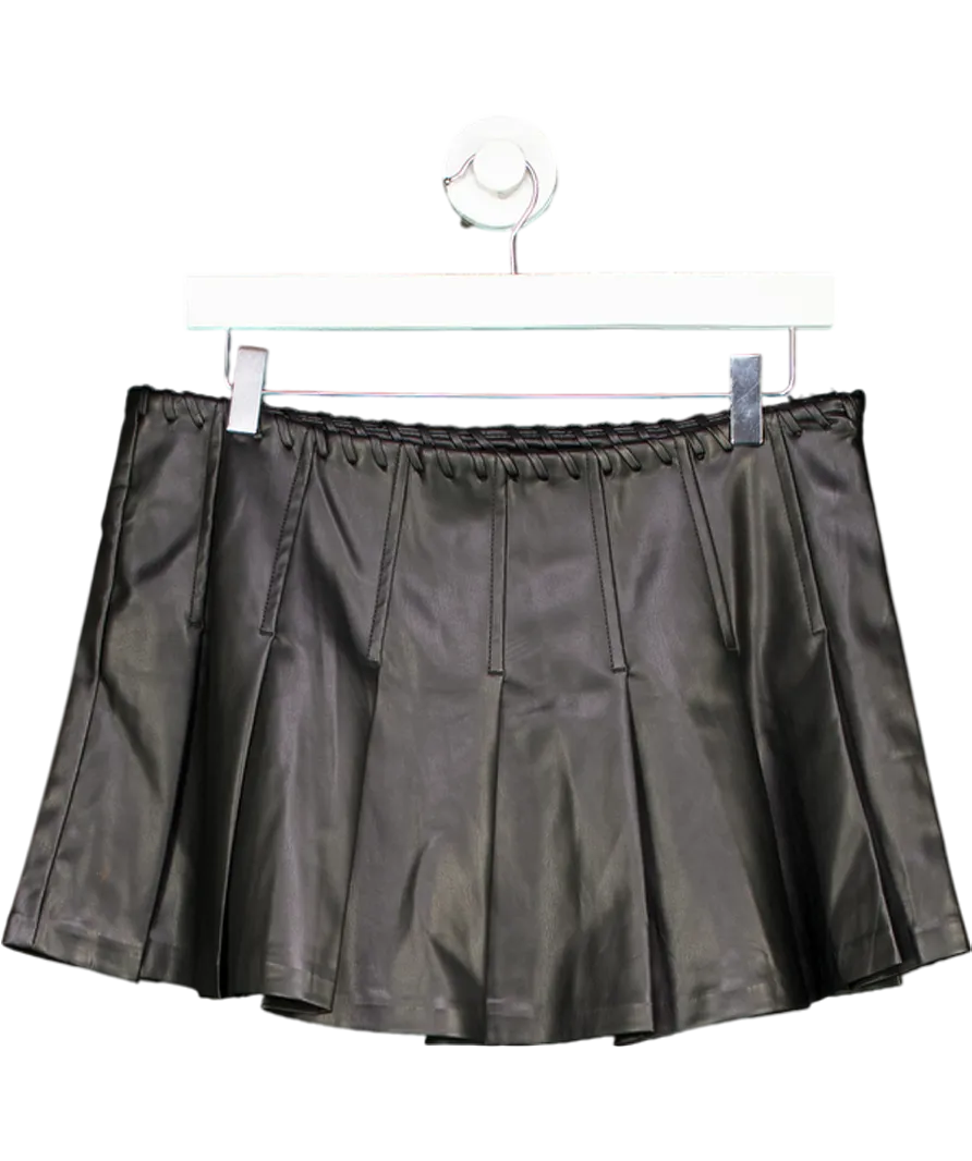 Bershka Black Pleated Faux Leather Mini Skirt UK M