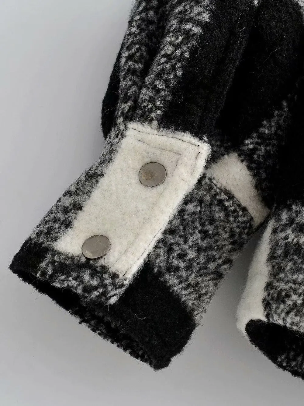 Black And White Grid Single-breasted Shirt Style Cardigan Coat