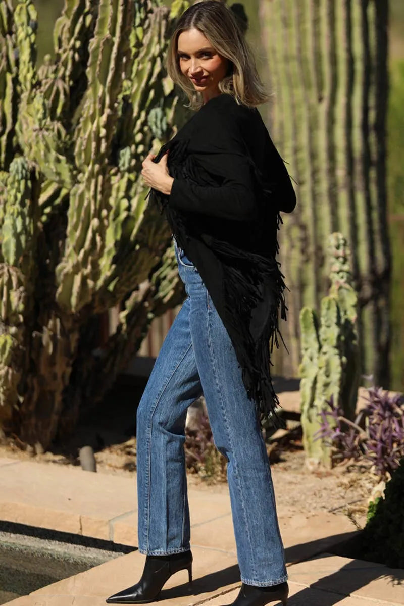 Black Faux Suede Fringe Jacket