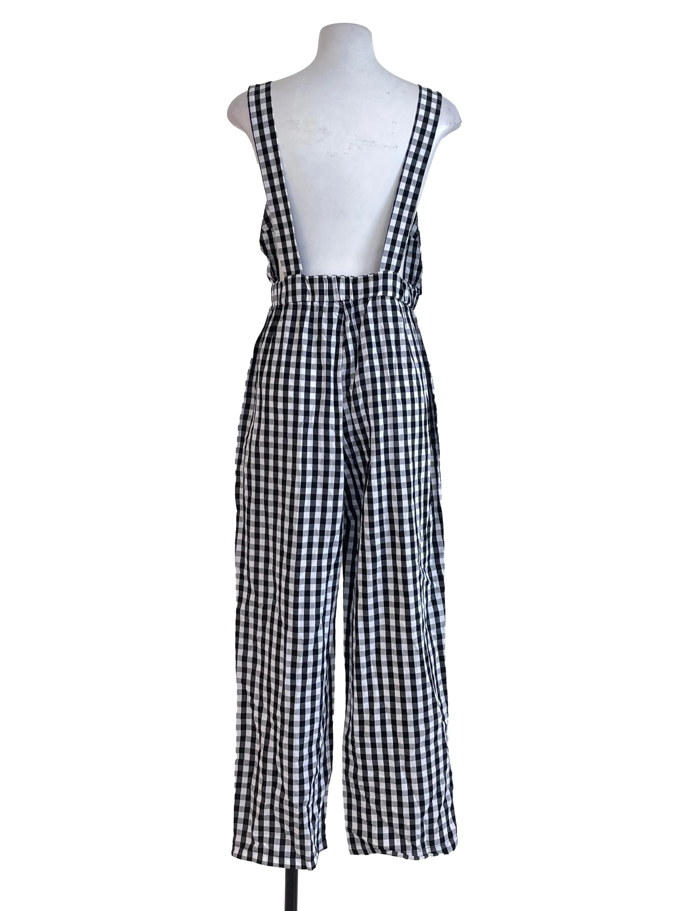 Black Gingham Checks Sleeveless Jumpsuit