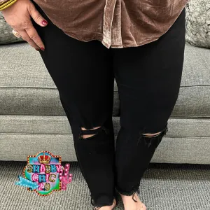Black High Rise Straight With Raw Hem Jeans
