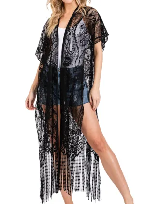 Black Lace Fringe Kimono