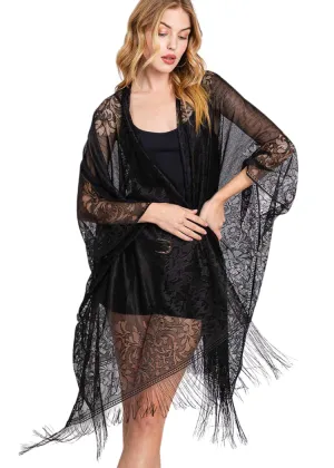 Black Lace Kimono with Fringe