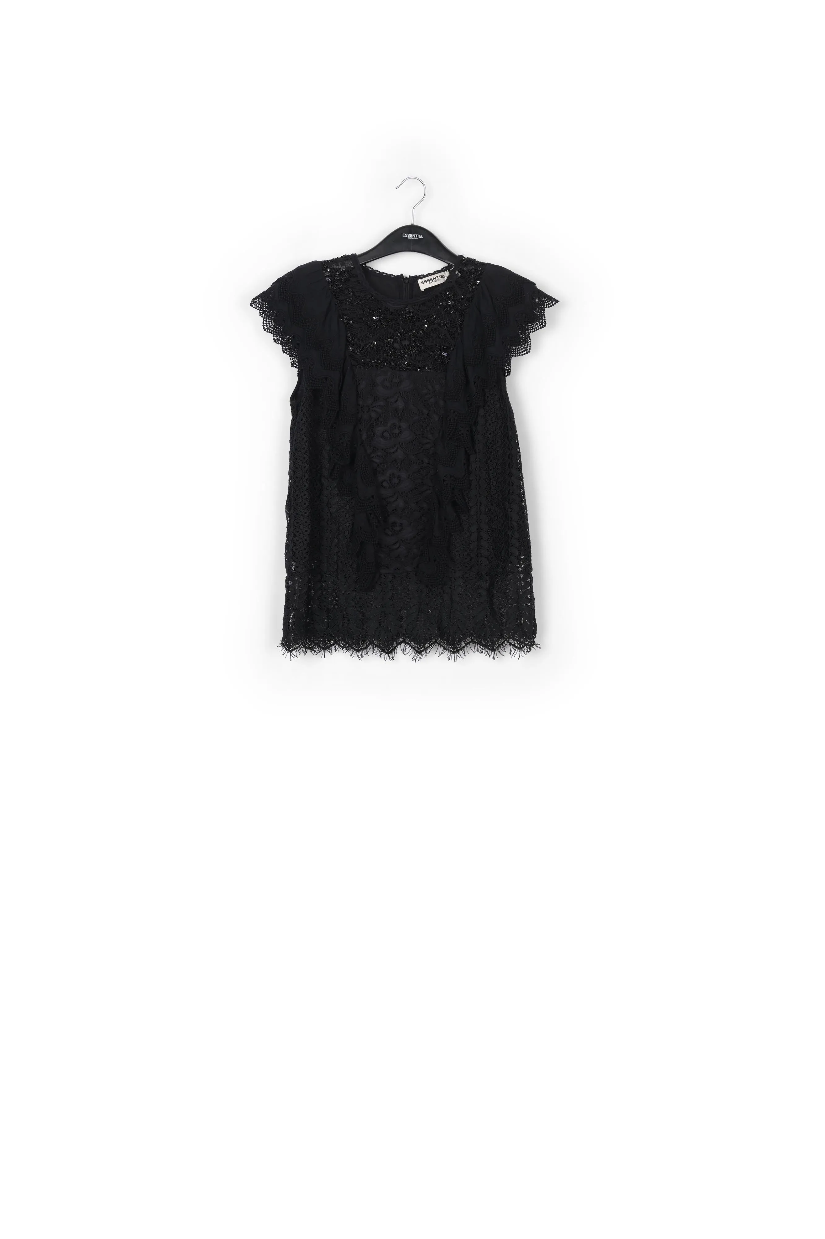 Black ruffled lace top with sequins