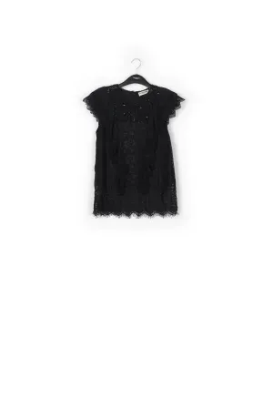 Black ruffled lace top with sequins
