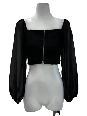 Black Square Neck Long Sleeves Blouse
