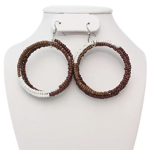 Brown Beaded Wrap Around Coil Hoop Earrings